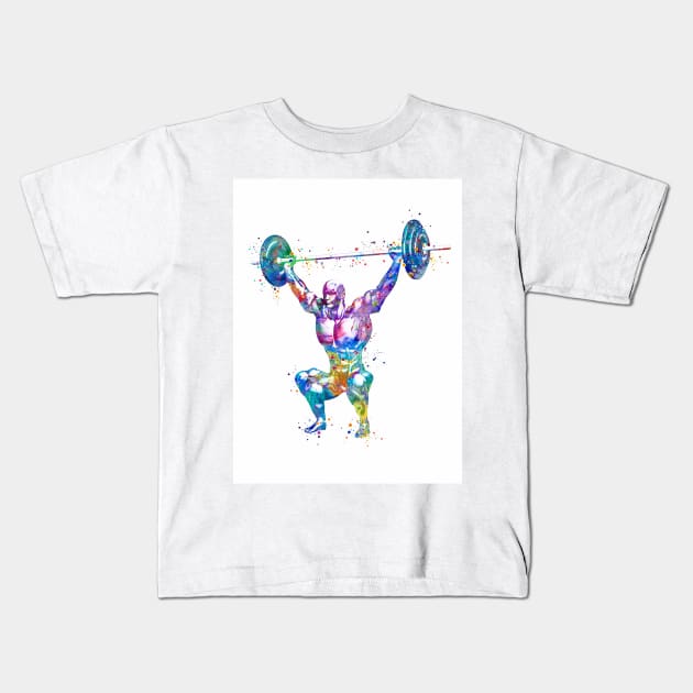 Weightlifter Muscles Anatomy Colorful Watercolor Kids T-Shirt by LotusGifts